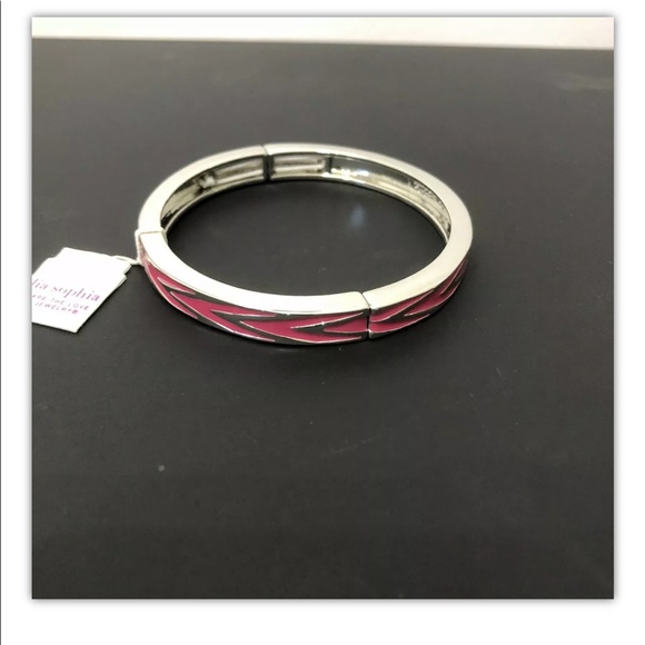 Lia Sophia Fuchsia Silver Tone Chevron Bangle Stretch Women’s bracelet - Picture 3 of 9